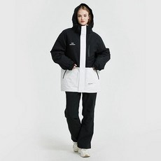 스노우보드복 보드복 자켓 겨울 방풍 세트 방한 방수, 1개, 블랙앤화이트컬러블록-블랙바지세트