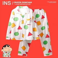 臺灣-出貨睡衣四季蠟筆小新同款 幾何 長短袖套裝卡通家居服男生睡衣 睡衣派對 大尺碼 伴娘禮物 閨蜜裝