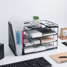 Nordlux 4단 책상 정리 선반 철제 데스크 파일꽂이, 블랙