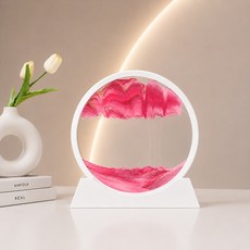 미츠케 3D Quicksand 무빙 샌드아트 모래 액자 흐르는 인테리어 소품 홈 장식품, 1개, 화이트-핑크