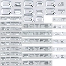 크롬 실버 숫자 문자 엠블럼 자동차 펜더 트렁크 후면 스티커, 1. silver, F. TFSI