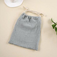 아동용 더블 레이어 코튼 모슬린 침대 가방 단색 인쇄 보관 드로스트링, 17. Pea green