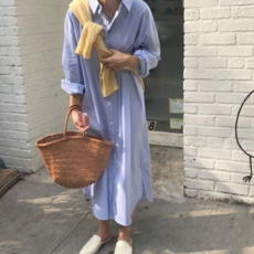 스트라이프 롱 원피스 빅사이즈 루즈핏 데일리 여성 셔츠 원피스 여름 가을 임산부 임부복