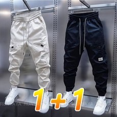 1+1 카고 바지 남자 스판 밴딩 조거팬츠 쿨바지 슬랙스 봄 가을 트레이닝팬츠 빅사이즈 남성바지 D99U
