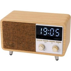 패브릭 그릴이 있는 레트로 블루투스 스피커 시계 라디오 &우드 피니시 듀얼 알람이 제공되는 빈티지 FM 침실 나이트스탠드용 디머블 LED 디스플레이 사무실 책상 큰 소리 충전식