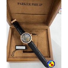PARKER PHILIP 鏤空機械錶 玫瑰金 雙發條盒 日月星辰 兩地時區 晶鑽 限量999支