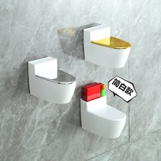 創意壁掛式馬桶煙灰缸 帶蓋 防飛灰, 1套, 磨砂白 【掛壁/檯面】+蓋子#送免盯貼片