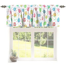 Miaoquhe 부활절 달걀 주방 밸런스 137.2cm x 45.7cm(54 18인치) 다채로운 색종이 조각 계란 짧은 커튼 창문 봄 농가 소형 처리 봉 포켓 휴일 침실 거실