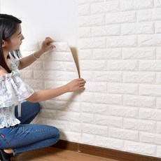3D立體牆貼 防撞圍牆紙 自粘防水臥室客廳背景牆面裝飾 磚紋白色 加厚陞級款 70*77cm, 1個, 磚紋白色/加厚陞級款（70*77cm）,特大