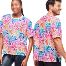 Merero ZW줌바룩 헬스복 캐주얼 트레이닝복 댄스 체조 상의 요가복 라운드 프린팅 그물코 반팔티셔츠 방송댄스의상 에어로빅복 단체복 무대의상