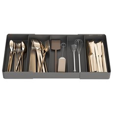 桃園妙出貨 抽屜收納盒 廚房伸縮分隔盒 多功能抽屜整理盒, 【黑】三分格＋左右伸縮, 1個