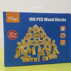 Ohye 兒童木製積木玩具 100粒松木原木無漆 益智堆疊遊戲 附手提禮盒, 1個, 100粒【手提禮盒】內束口提袋