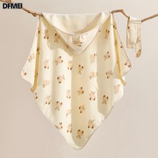 DFMEI 新生嬰兒抱被初生寶寶產房用品防驚跳襁褓包裹被四層鄒布棉紗布, 頓頓熊
