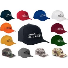 19671972 포드 F100 픽업 트럭 클래식 아웃라인 디자인 플렉스핏 모자, Large-X-Large, Black