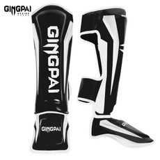 GINGPAI 깅파이 일체형 정강이 보호대 킥복싱 MMA 무에타이 격투기 태권도 보호용품 GDYHTWDFP, 1세트, 블랙&화이트 1세트, 블랙&화이트