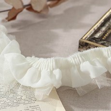 퀼트스타 파스텔 쉬폰 망사 주름레이스_크림아이보리 38, 1개, 크림아이보리