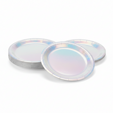 파티팡 생일파티 홈파티 일회용 테이블용품 메탈릭 파티접시 23cm 50입 [홀로그램 실버] (고급 감성파티 테이블세팅 필수템), 1개