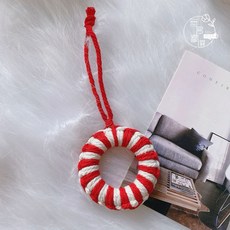 手工毛線聖誕節掛件 花圈掛件 節日裝飾, 1個, 紅白圓圈