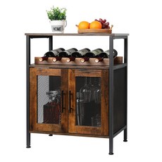 現代簡約木質紅酒架餐邊櫃 靠牆玻璃雙門高腳收納落地式紅酒櫃, 黑棕色,酒櫃01, 1個