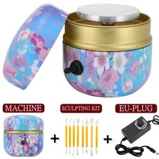 도자기물레 전기 도자기 휠 기계 조각 키트 + 턴테이블 미니 클레이 성형 예술 공예 세라믹 도구, 6CM Blue- EU, 없음