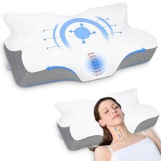 Anvo 목과 어깨 통증을 위한 경추 목 베개 - 통증 완화 수면을 위한 메모리 폼 베개 옆으로 뒤로 엎드려 자는 사람을 위한 윤곽 정형외과 그레이, 1 FIRM - Queen(24" x 16" x 5.1