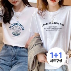 1+1 레일라 여성용 하버 뉴데이 나염 반팔 티셔츠