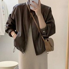 집업 브라운 자켓 스트링 오버핏 레더 ksg+295YL