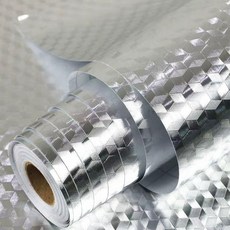 無品牌 廚房防油貼紙耐高溫竈臺防水瓷磚壁紙自粘櫥櫃油煙機牆貼鋁箔錫紙, 1個, 銀色方格紋理 加厚款 ,30釐米寬x0.5米長 很少/慎拍