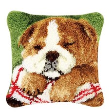 베개 커버 러그 키트 프린트 캔버스 만화 동물 자수 홈 데코레이션 선물용, 1. Closed Eye Dog, 1개