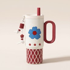 PAKCHOICE대 용량 720ml 보온 보냉 텀블러 손잡이 사무실 홈카페 물컵, 1개, 블루 부용화