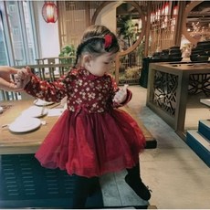 寶寶新年 女寶寶喜慶公主紗裙 中國風旗袍