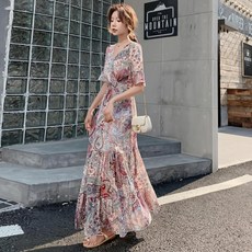 PEONIST 女款民族風長版連身裙, 粉色