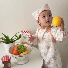 돗투돗 유아 어린이집 방수 앞치마 두건 토시 3종세트 3~5세용, 돗람이(오렌지)