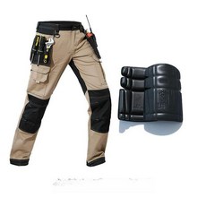 멀티포켓 작업복 바지 자동차정비 공장 근무복 남성 세이프티 방한 작업복바지 등산복, 1개, 무릎 보호대 포함 카키