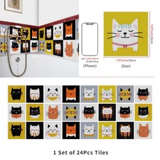 造型防水瓷磚貼 可愛貓咪圖案 20公分24片裝 加厚壁貼, 37(20CM)貓24片【加厚水晶】現貨