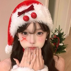 秋冬櫻桃蝴蝶結毛絨聖誕老人帽聖誕節cos服裝拍照頭飾聖誕帽, 可愛紅色蝴蝶結-聖誕帽, 1個