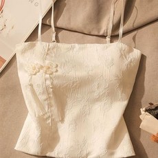 國風提花緞面吊帶背心女2024夏款復古盤扣修身內搭外穿上衣