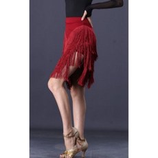 키밍 라틴 댄스복 스커트, L, 와인레드