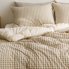 올트리 라우즈 광목 깅엄체크 차렵이불 베개세트 Q