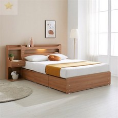 모던 미니멀 안방 침실 연출 LED 조명 서랍형 침대프레임 Q 신혼 호텔 수납, LPM화이트(유광)