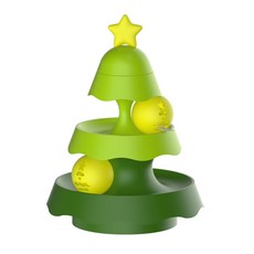 聖誕樹迷你三層軌道貓咪玩具 逗貓發光寵物用品, 1個, 綠色【鈴鐺+發光小球】