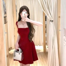 투니스 여성 단색 슬림 웨이스트 A라인 민소매 미니 원피스