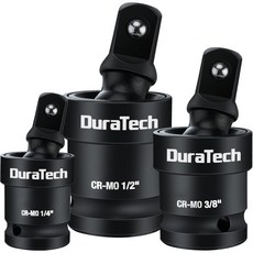 DURATECH 1/2 3/8 1/4인치 드라이브 스위블 소켓 어댑터 세트 임팩트 유니버설 조인트 세트 프리미엄 크롬몰리브덴강 360도 회전으로 다양한 각도 작업 가능, 1세트, 3종