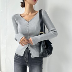 블러썸 웨이브 하트넥 여리 라인 골지 브이 니트 가디건 티셔츠 4color