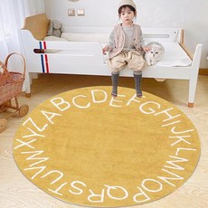 Poowe ABC 원형 어린이 러그 교육용 러그 인조 울 알파벳 아기 크롤링 매트 활동 센터피스 플레이 매트 - 남아 여아 침실 놀이/게임 룸을 위한 이상적인 선물 라운드, Round 39.4", 알파벳-옐로우