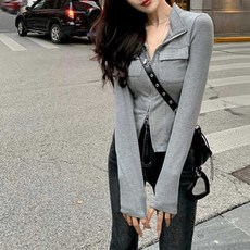 아이엠몽 여성 더블 포켓 투웨이 카라 집업