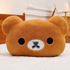 DFMEI 可愛呆萌輕鬆熊大頭靠墊抱枕大號毛絨玩具布娃娃男女同款生日禮物, 棕色