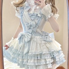 藍白甜美洛麗塔連衣裙 蓬蓬公主裙