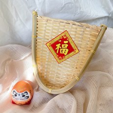 極度花燥 過年擺飾盆花插飾：祈福注連繩、開運福字、永生花烏桕紅燈籠春聯紅包水引線年節裝飾, 大福畚箕15*15