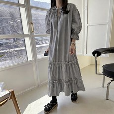 ANYOU 여성 고급 라운드 긴팔 원피스 빅사이즈 데일리룩 셔츠원피스 롱원피스